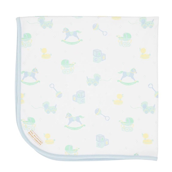 Baby Buggy Blanket - Merrimack Quack Quacks with Buckhead Blue
